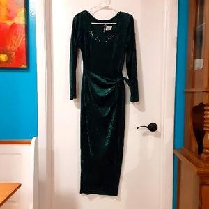 Vintage All That Jazz green crushed velvet dance dress medium polyester sequins